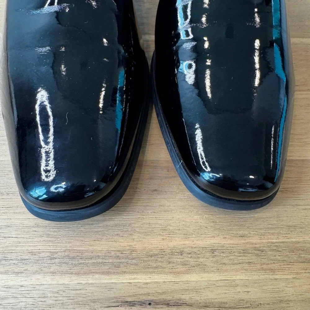 Calvin Klein Bernard Men 10 Black Patent Leather Formal Loafers Shoes 34F1511